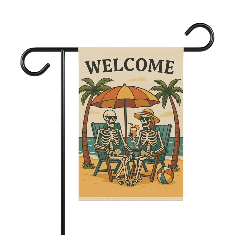 Skeleton Garden Flag - Spooky Garden Flag - Beach Skeleton Flag - Summer Skeleton Flag - Halloween Garden Flag image 7
