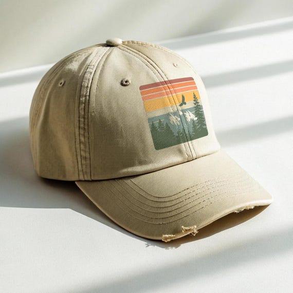 National Park Hat - Retro Sunset Mountain Dad Cap, Distressed Vintage Hiking Dad Hat, Cotton Twill Adventure Gift