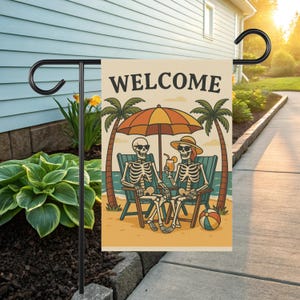 Skeleton Garden Flag - Spooky Garden Flag - Beach Skeleton Flag - Summer Skeleton Flag - Halloween Garden Flag image 5