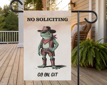 Grappige tuinvlag verboden met decor cowboykikker - Go Away welkomstbord voor tuin - humoristisch tuinvlag verboden voor thuis