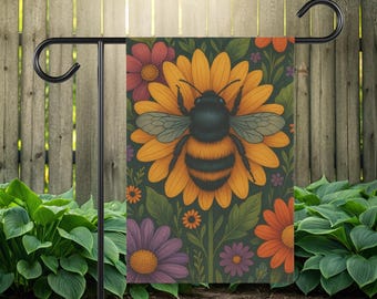 Bandera de jardín con diseño de abejas para decoración de exteriores en verano. Bandera de jardín con flores. Bandera de jardín con girasoles. Bandera de césped con polinizadores. Regalo para amantes de las abejas.