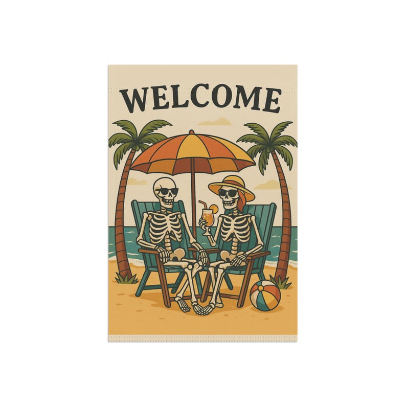 Skeleton Garden Flag - Spooky Garden Flag - Beach Skeleton Flag - Summer Skeleton Flag - Halloween Garden Flag image 8