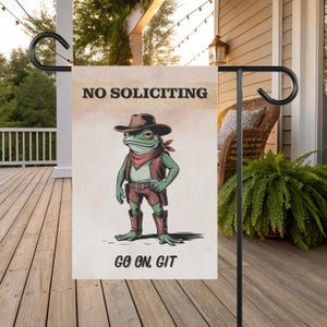 Funny No Soliciting Garden Flag - Go Away Garden Flag - Cowboy Frog Garden Flag - No Soliciting Garden Flag - No Soliciting Yard Flag