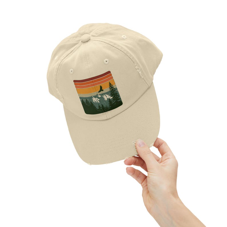 National Park Hat - Retro Sunset Mountain Dad Cap, Distressed Vintage Hiking Dad Hat, Cotton Twill Adventure Gift image 9