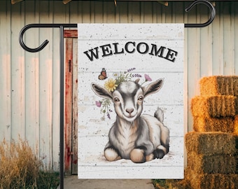 Goat Garden Flag Welcome - Farmhouse Goat Yard Flag - Cute Goat Outdoor Decor for Porch & Patio