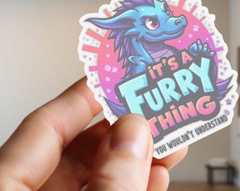 Pelziger Drache Aufkleber, Anthro Drache Aufkleber, Drache Fursona Vinyl Aufkleber, Pelzigen Fandom Merch, Therian Geschenk, Laptop Wasserflasche Aufkleber