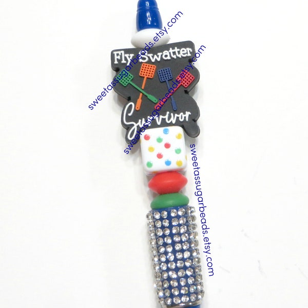 Beaded Ink Pen-FLY SWATTER SURVIVOR-Gift-Silicone Beads-Focal