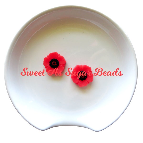 Silicone Beads-Focal-POPPY FLOWER-Set of 3-wristlet-pens-Classic Red