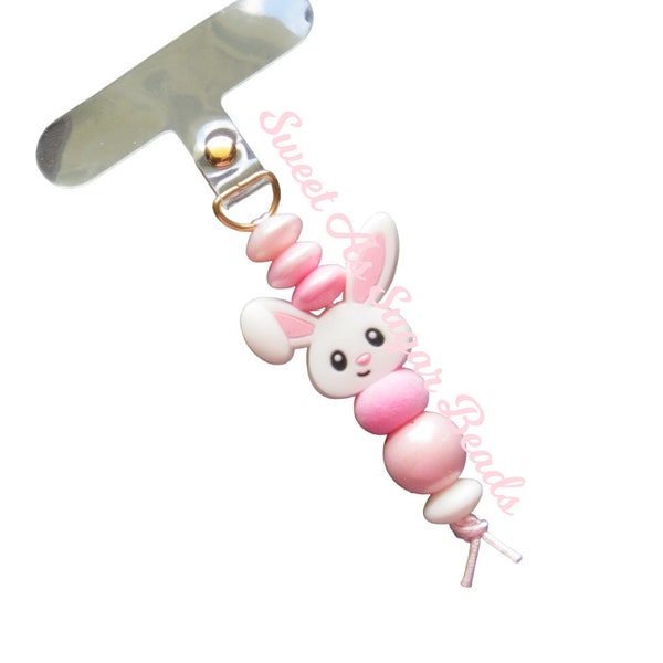 Beaded Phone Charm Dangle-Easter-BUNNY-Gift-Silicone Beads-Focal