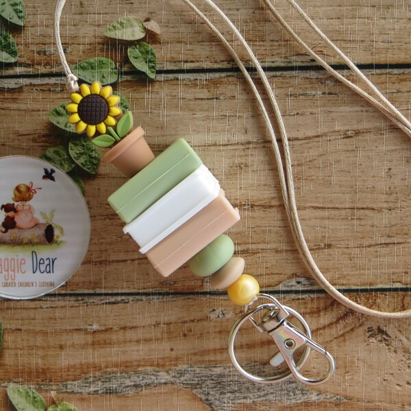 Lanyard-Teacher-Classroom-Sunflowers and Books-BOHO-Break Away-Silicone Beads-Name Badge-ID-Swipe Card