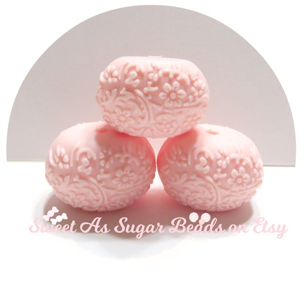 Tooled Embossed Abacus Bead-Silicone-Floral-Candy Pink