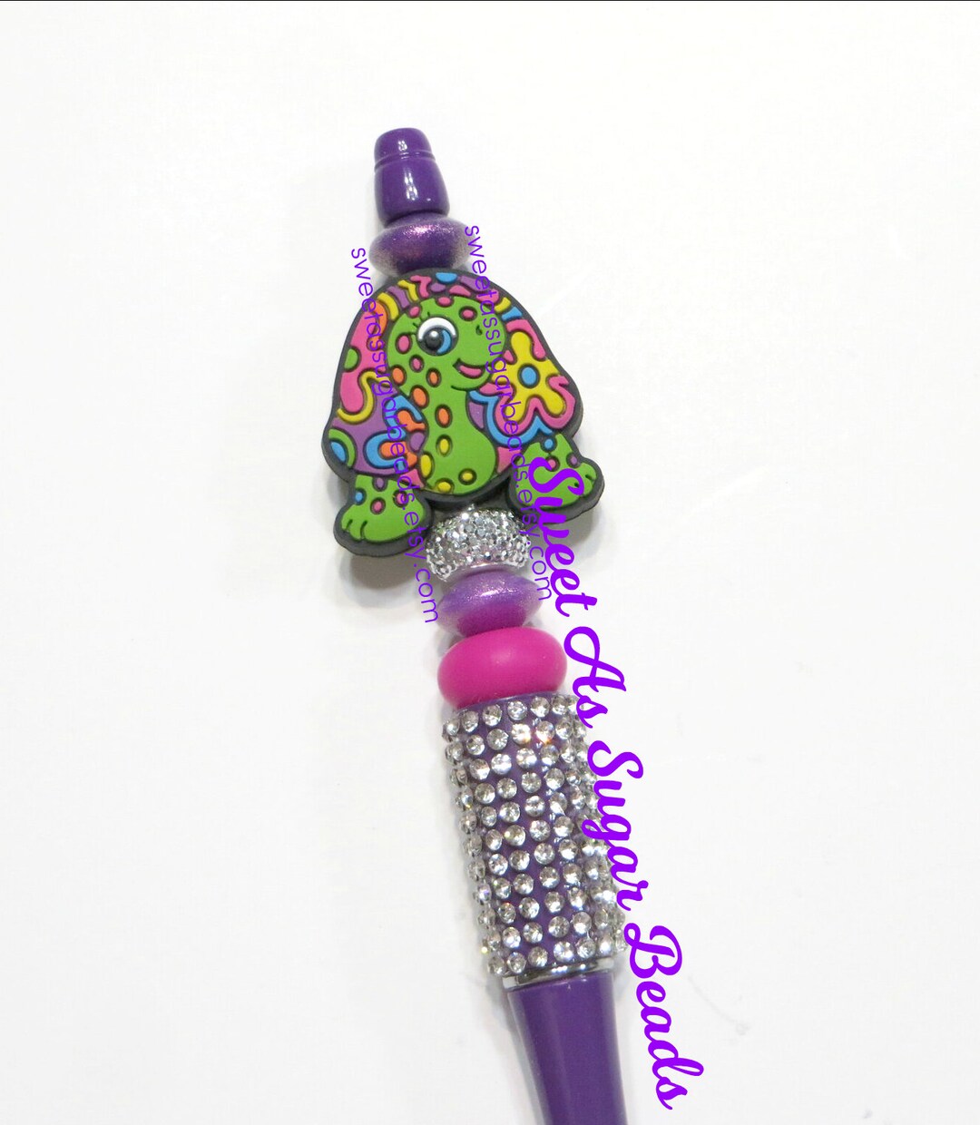 Turtle Rhinestone Pen Beaded Ink Pen-groovy Turtle-gift-silicone Beads-focal - Etsy