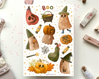 Paquete de pegatinas espeluznantes de Halloween: fantasmas y calabazas