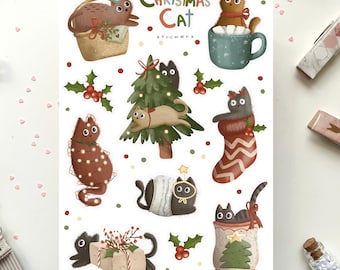 Christmas Cat Sticker Pack | Journal Stickers, Planner Stickers, Book Stickers, Scrapbook Stickers, Bullet Journal Stickers