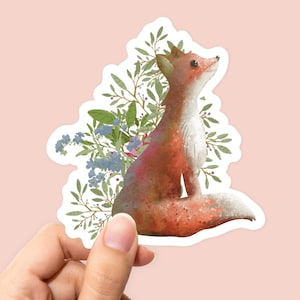 Fox Sticker, Animal Sticker, Floral Fox Sticker, Floral Sticker, Cute Fox Sticker, Forest Animal Sticker, Laptop Sticker
