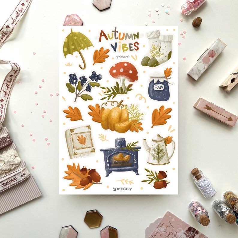 Autumn Vibes Sticker Pack | Cozy Fall Aesthetic Stickers | Seasonal Decoration Set | Autumnal Theme | Fall Decor Stickers