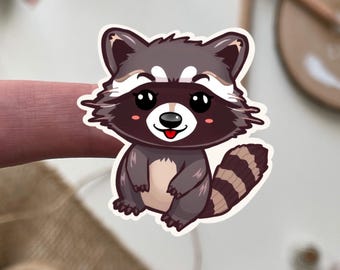 Pegatina de mapache adorable: vinilo divertido de animales del bosque para portátil, diario o botella de agua