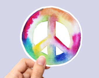 Peace Sign Watercolor Sticker, Peace Sign Decal, Car Sticker, Laptop Sticker, Hippie Sticker, Boho