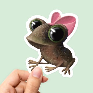 Frog Sticker, Frog Decal, Animal Stickers, Cute Frog Sticker, Frog With Bow Sticker, Laptop Stickers, Waterproof Sticker