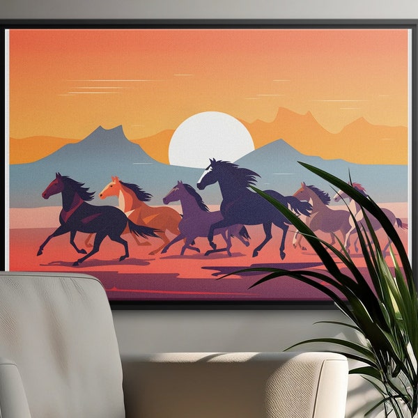 Desert Gallop | Minimalist Wild Horse Art Print, Desert Landscape, Mexican Nature, Wild West Art, Horse Lover