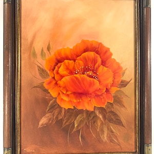 Clara Signed Poppy Flower Still Life Oil Painting Canvas Vintage 12” x 16” Framed