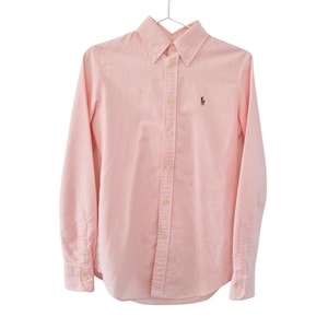 Ralph Lauren Polo Shirt Custom Fit pink white stripes embroided logo, size XS