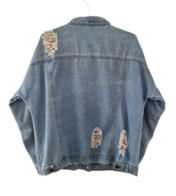 Extra Thin Grunge Tumblr Denim Jacket blue ripped ideal for layering or summer