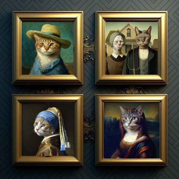 Classic Portraits Reimagined: Cats in Art History Collection (Set of 4)