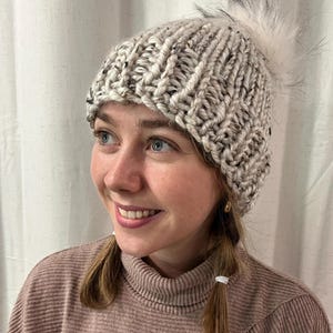 Handmade knit adult beanie oatmeal