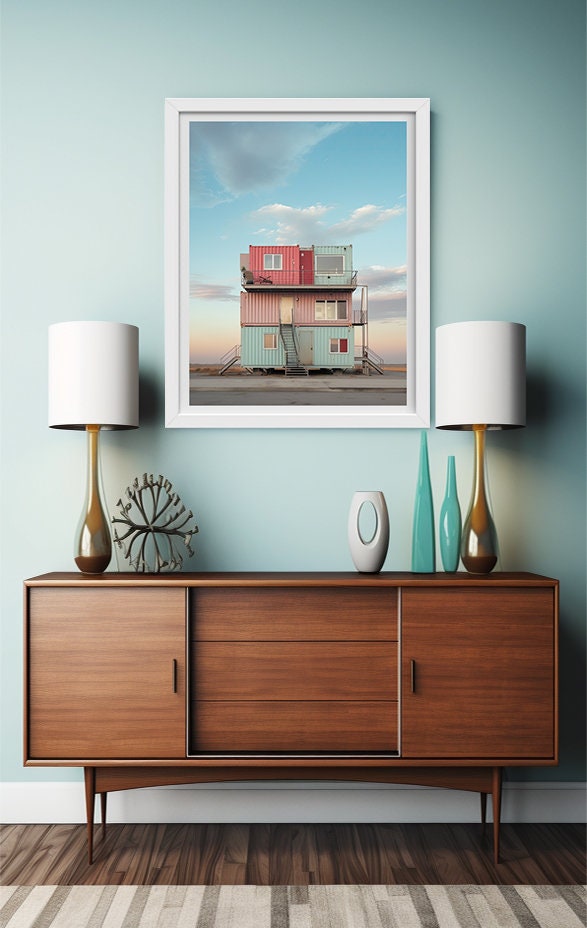 Colorful Shipping Container Home.minimalist AI Art Print,eclectic ...