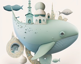 Impressão de baleia, criaturas do alfabeto, IA, animais, editado, livro infantil, livro infantil, Bauhaus, criativo, aniversário, presente dos avós, presente infantil