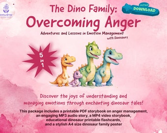 Dino Family Anger Kit | Printable Story Book, Audio Book & Video Book, Dinosaur Flashcards, A4 Poster, Digital Download