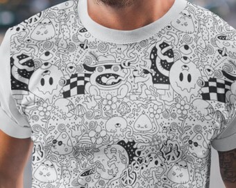 トリッピーな手描きTシャツ、サイケデリックレイブTシャツ