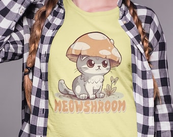 Meowshroom T-Shirt, Anime Cat Mushroom Design, Cute Manga Tee