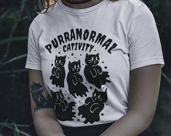 Purranormal Cativity T-Shirt, Ghost Cat Lover Tee