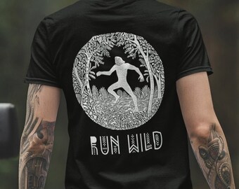 Run Wild Bigfoot T-Shirt, Vintage Etching Monster Tee