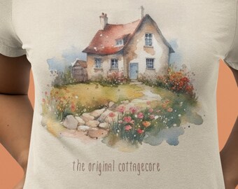 Cottagecore T-Shirt, Watercolor Cottage Painting, Vintage Style Tee
