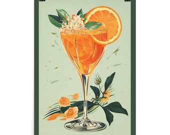 Aperol Spritz Cocktail Print - Minimalist Retro Wall Art