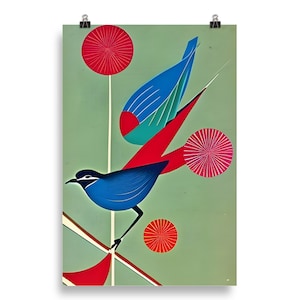 Mid Century Modern Bird Print - Vintage Retro Style Artwork