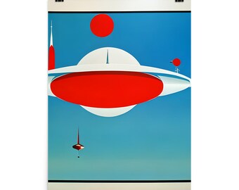 Mid Century Modern Inspired UFO Print - Vintage Retro Futurism Style Portrait Artwork