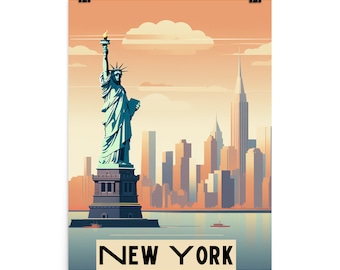 Impresión de viajes de Nueva York - Arte de pared retro minimalista