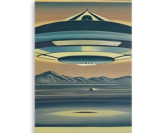 Mid Century Modern Inspired UFO Print#2 - Vintage Retro Futurism Style Artwork