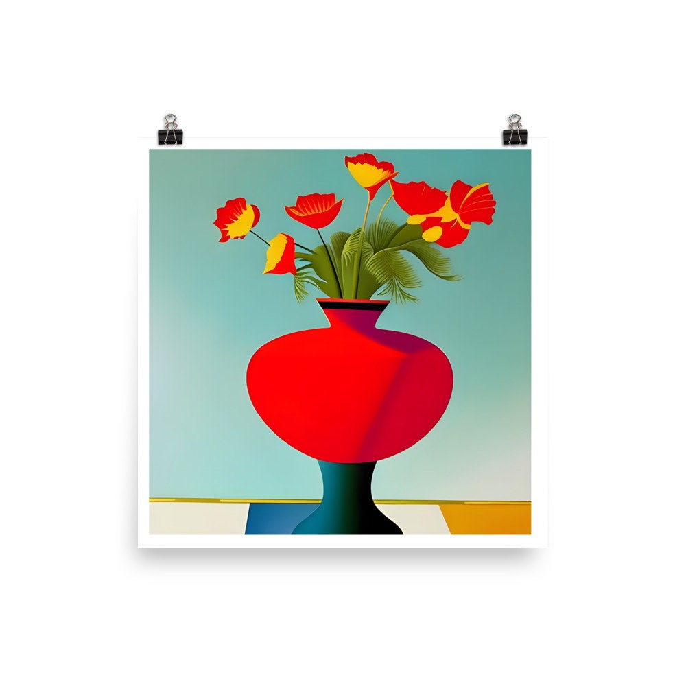 Mid Century Modern Inspired Vase & Floral Arrangement Print