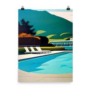 Mid Century Modern Inspired Swimming Pool Print - Vintage Style Portrait Artwork