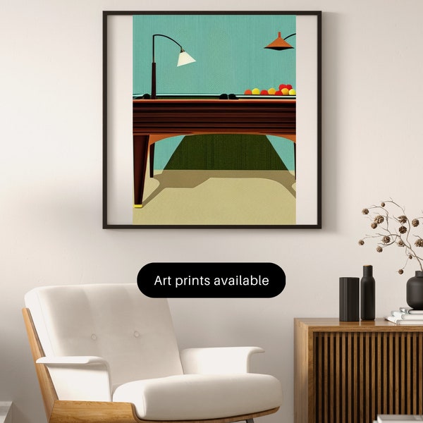 Mid Century Modern Inspired Pool Table Printable Artwork - Vintage 3:4 Digital Print for Bar or Games Room