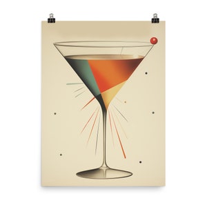 Martini Cocktail Print - Minimalist, Abstract Retro Wall Art