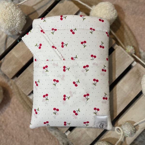 Book Sleeve | Padded Book Sleeve | Book Cover | Book Accessories | Bookish Gift | Cherries On White