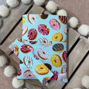 Book Sleeve | Padded Book Sleeve | Book Cover | Book Accessories | Bookish Gift | Donuts on Blue