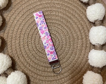 Key Chain | Key Fob | Wristlet Key Chain | Floral Key Chain | Pink and Purple Floral