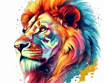 Lion PNG | Colorful Lion Sublimation | Lion Portrait | Lion illustration | DTG printing | Instant Download |